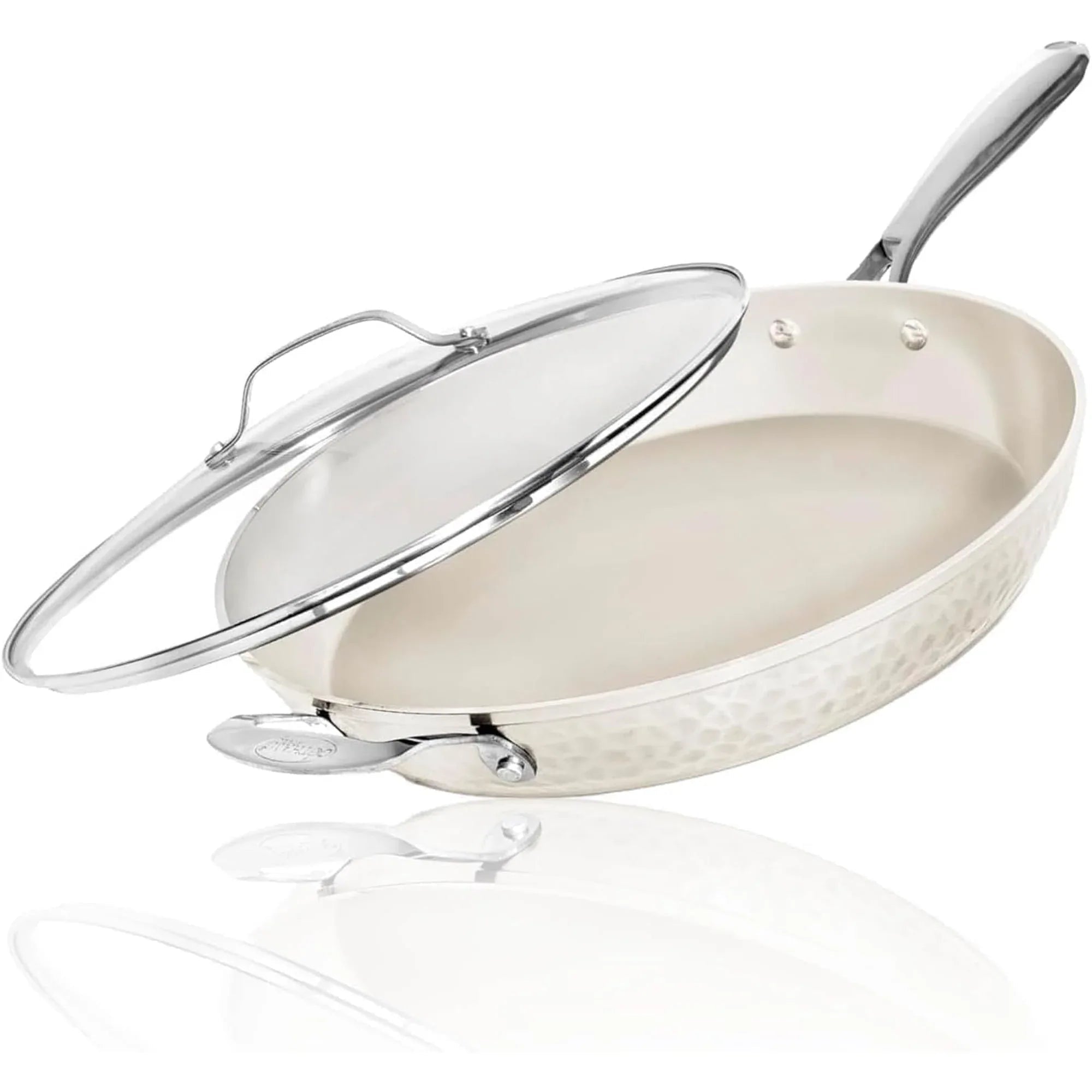 Gotham Steel Hammered 10 Inch Non Stick Frying Pans with Lid Dishwasher Safe – Cream