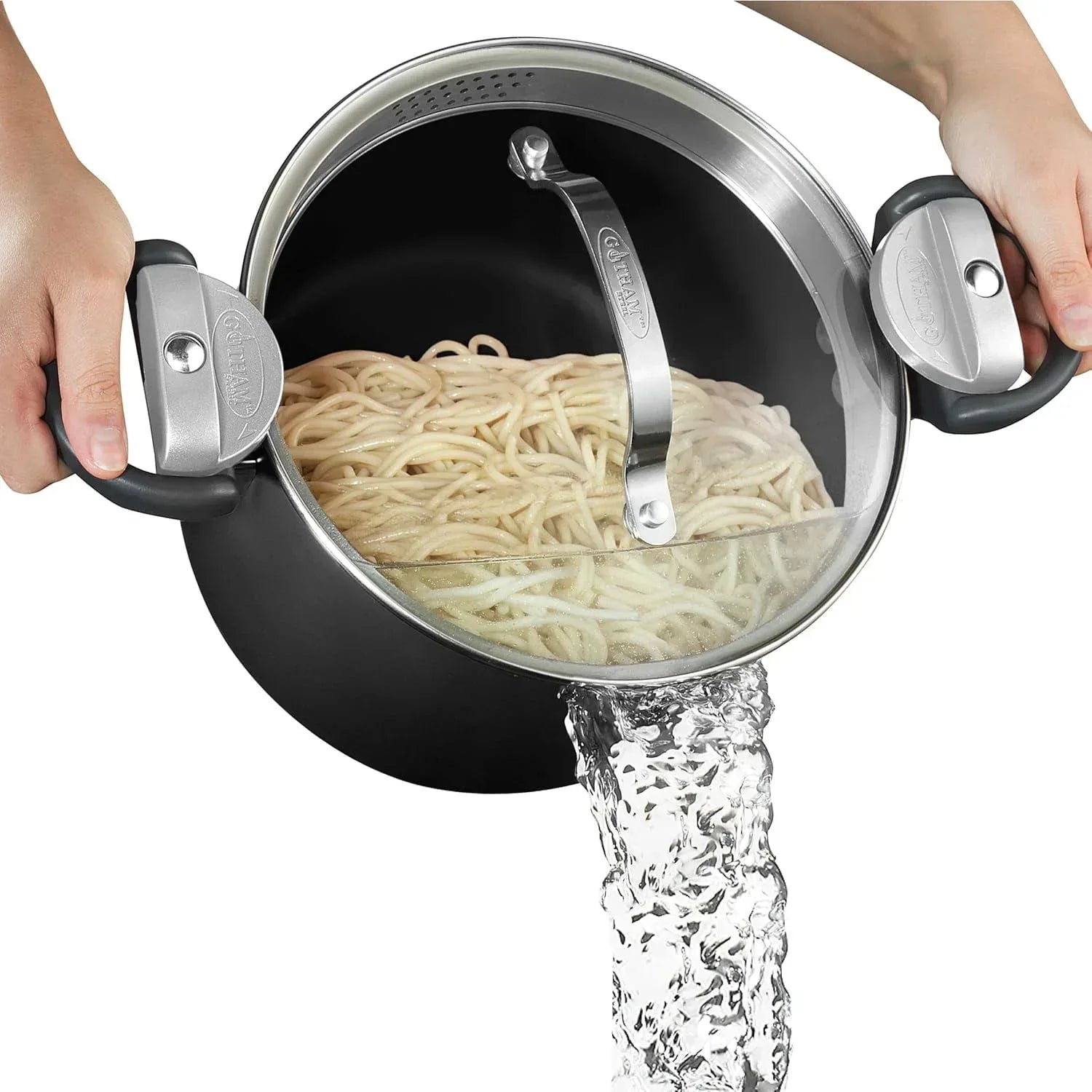 Gotham Steel 5 Qt Nonstick Pasta Pot with Strainer Lid & Twist and Lock Handles, Multipurpose Stock Pot, Dishwasher Safe, Aqua Blue