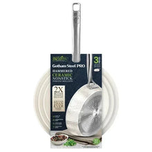 Packaged 3-piece hammered ceramic nonstick skillet set with stainless handle skillet