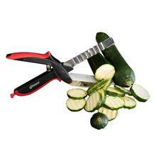 Gotze 3-in-1 kitchen shears and slicing blade attachment, red-and-black handles