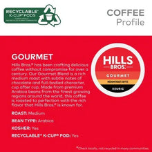 Gourmet medium roast K-Cup pods with Hills Bros. recyclable cup label