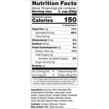 Nutrition Facts label for dark chocolate keto clusters
