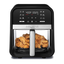 Gourmia 7-quart digital air fryer with glass basket, viewing window, and air-fried food
