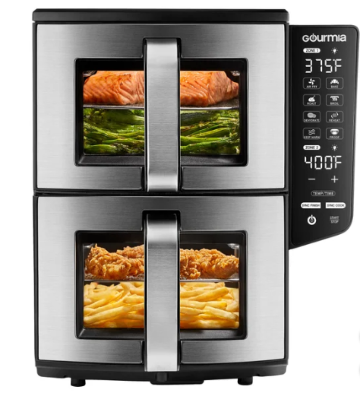 Gourmia 11-QT. Dual Basket Air Fryer with Smart Finish & 4-Layer Cooking