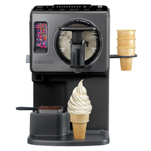 Gourmia 2 quart automatic soft serve ice cream maker with vanilla cone and drip tray