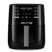 Black Gourmia 6-qt air fryer with front control panel and pull-out basket handle