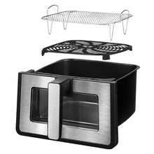 Air fryer pull-out basket with mesh crisper rack insert, black and silver