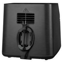 Digital air fryer back with vent grille and hanging power cord in black