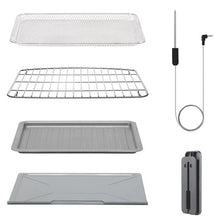 Countertop oven accessory set with wire rack, drip tray, probe, and lifting handle