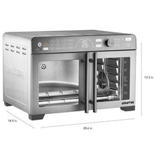 Stainless steel countertop oven with French doors and size labels: 20.6 in and 13.3 in