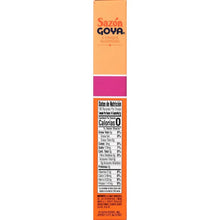 Goya Sazon box nutrition facts panel in Spanish with calories and daily values
