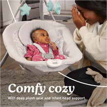 Plush baby swing seat with infant head support and safety harness