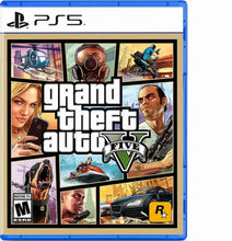 PlayStation 5 game case with Grand Theft Auto V cover art, character and logos