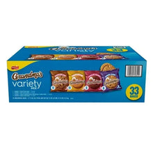 Cookie variety pack box front with assortment lineup and 33 bags, barcode