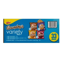 Cookie variety pack box side with variety mix lineup and 33 bags, barcode