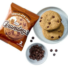 Chocolate chip cookie set: chocolate chip packet, two cookies, and chips on plates