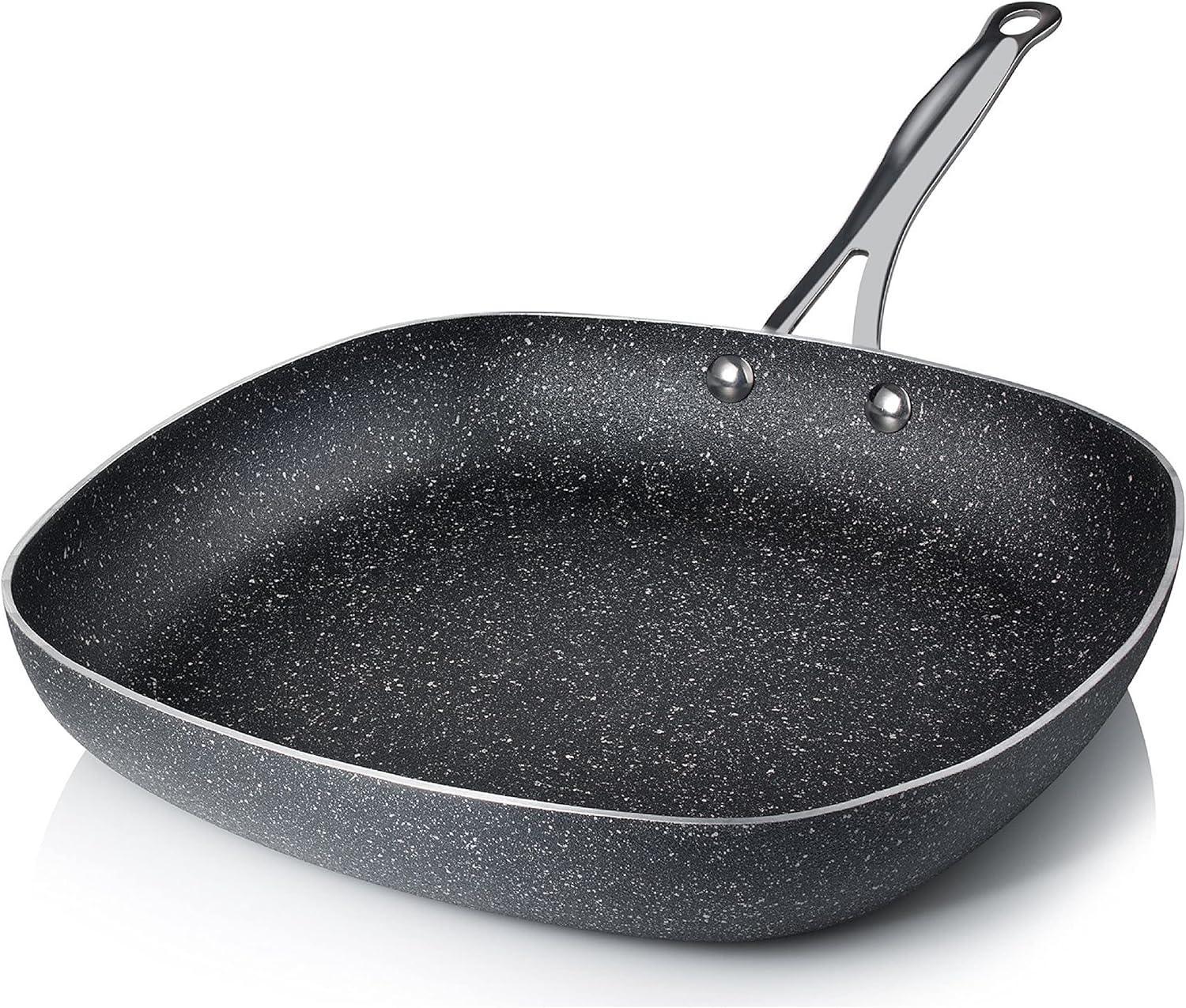 Granitestone 11" Shallow Square Frying Pan Nonstick Skillet, Scratchproof Diamond Infused Coating, No-warp Mineral-enforced Cookware Dishwasher Oven Safe Kitchenware - As Seen On TV