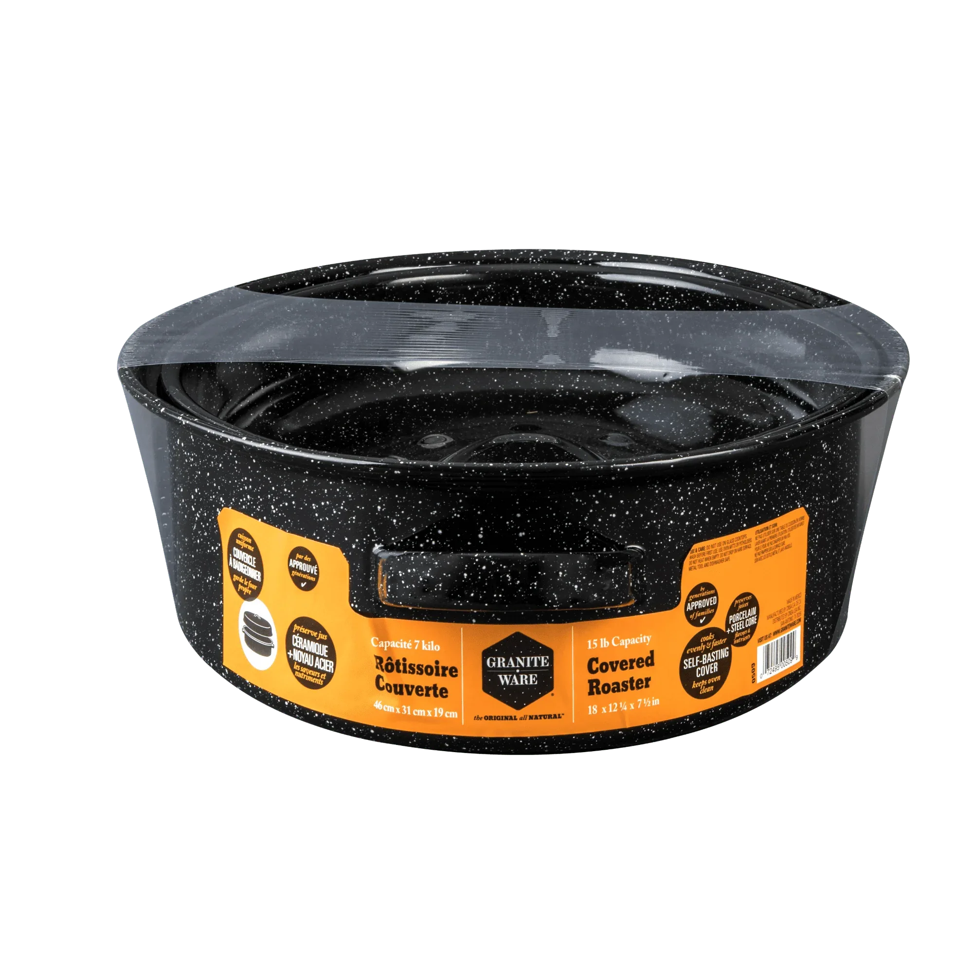 Granite Ware 18" Covered Oval Roaster, 15 Pound Capacity, Roasting Pan
