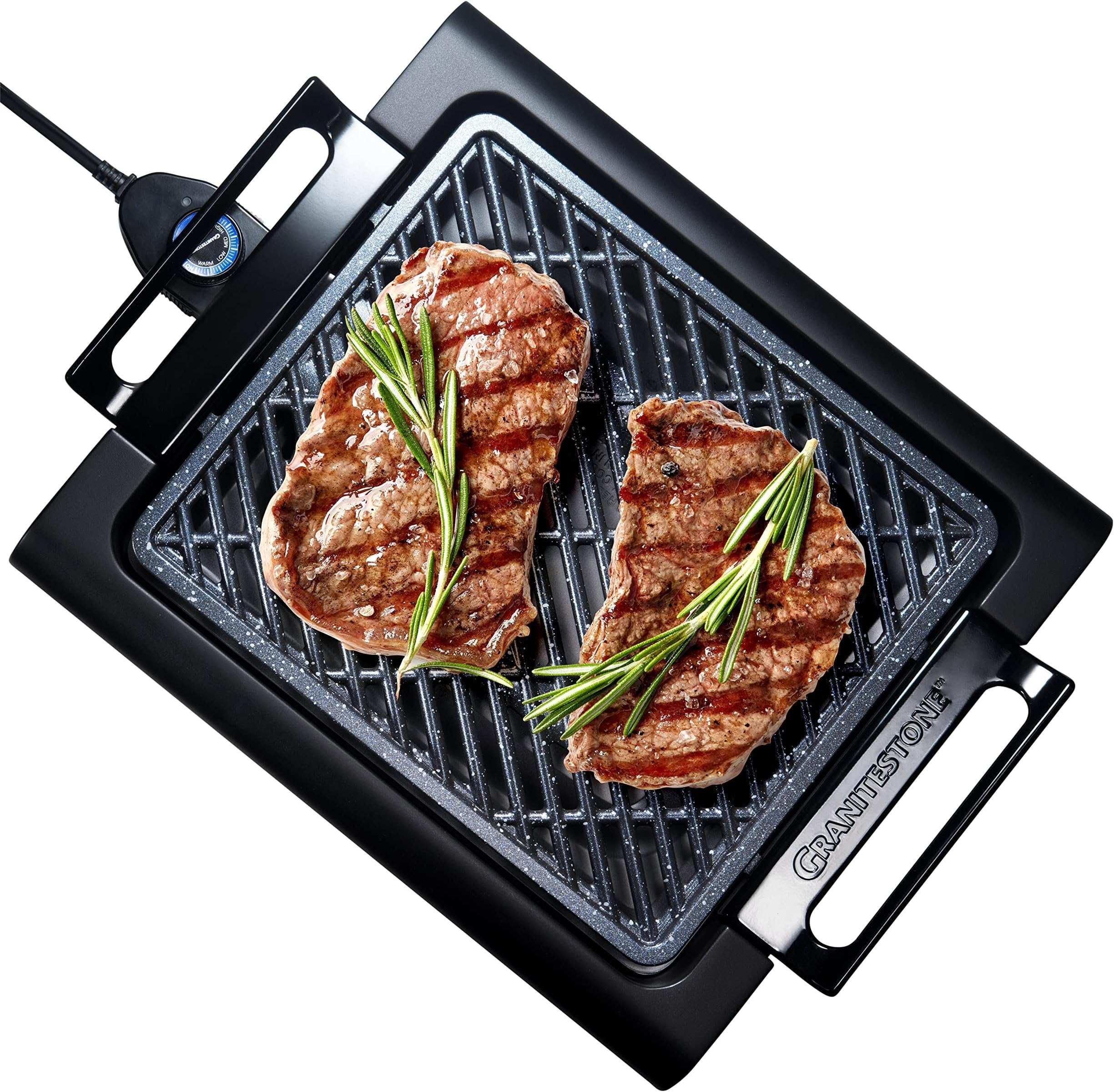 Granite Stone Indoor Nonstick Electric Smoke-Less Grill with Cool-Touch Handles and Adjustable Temperature Dial Ð Black, 16" x 14Ó