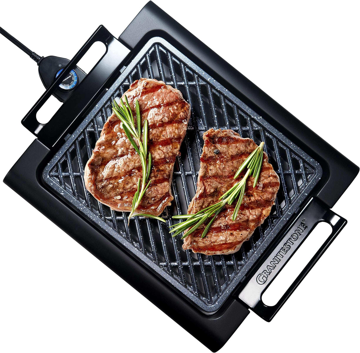 Granite Stone Indoor Nonstick Electric Smoke-Less Grill with Cool-Touch Handles and Adjustable Temperature Dial Ð Black, 16" x 14Ó