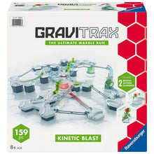 GraviTrax Kinetic Blast marble run box with white, green, and blue track artwork