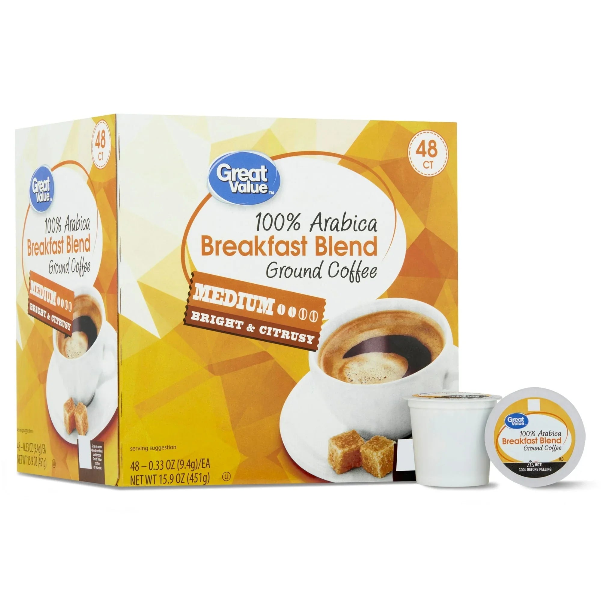 Great Value 100% Arabica Breakfast Blend Medium Roast Ground Coffee Pods, 48 Ct - USA MEGA SHOP