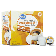 Medium roast Breakfast Blend ground coffee pods, 48 ct box with cup