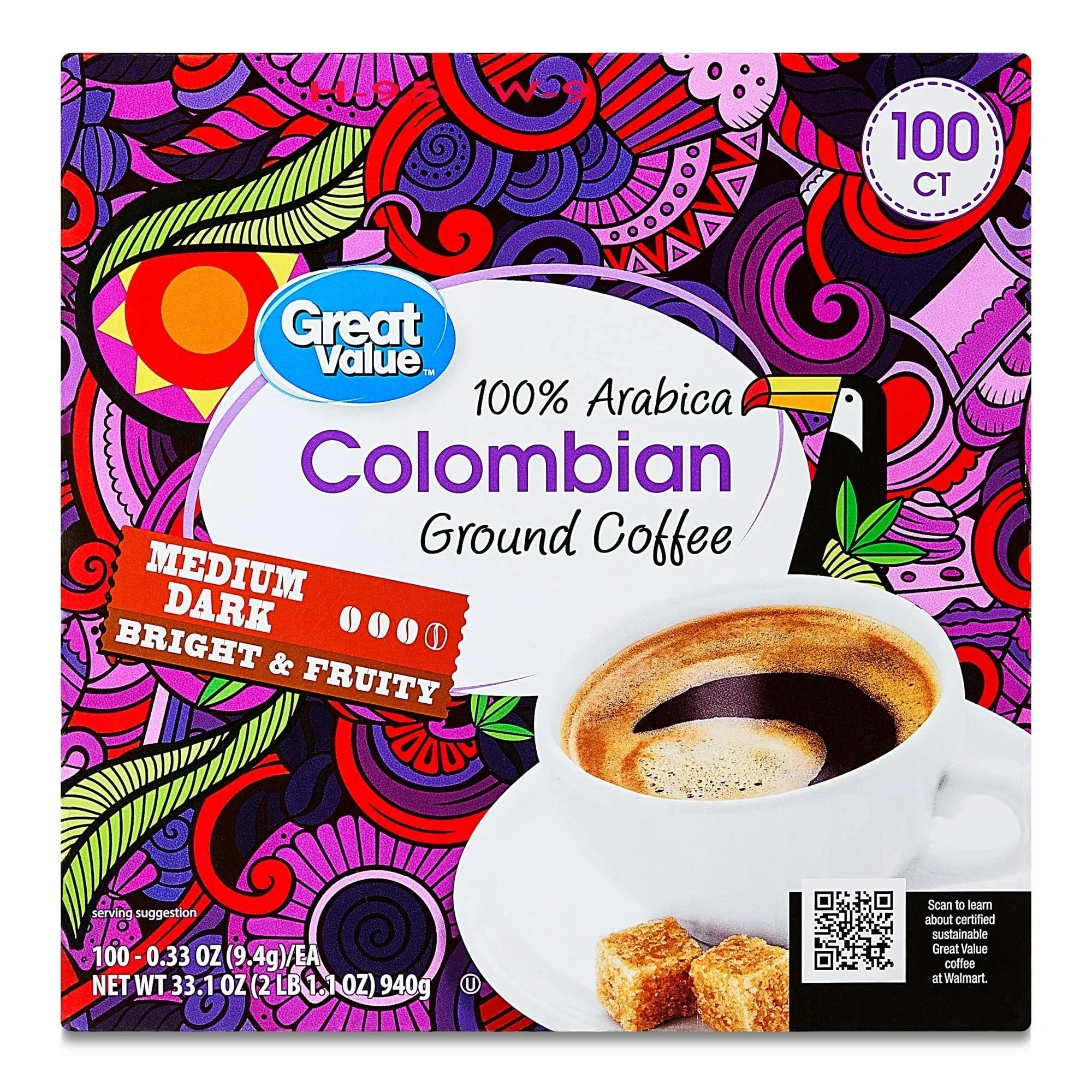 Great Value Donut Shop 100% Arabica Medium Roast Ground Coffee Pods, 38.4oz, 100 Count - USA MEGA SHOP