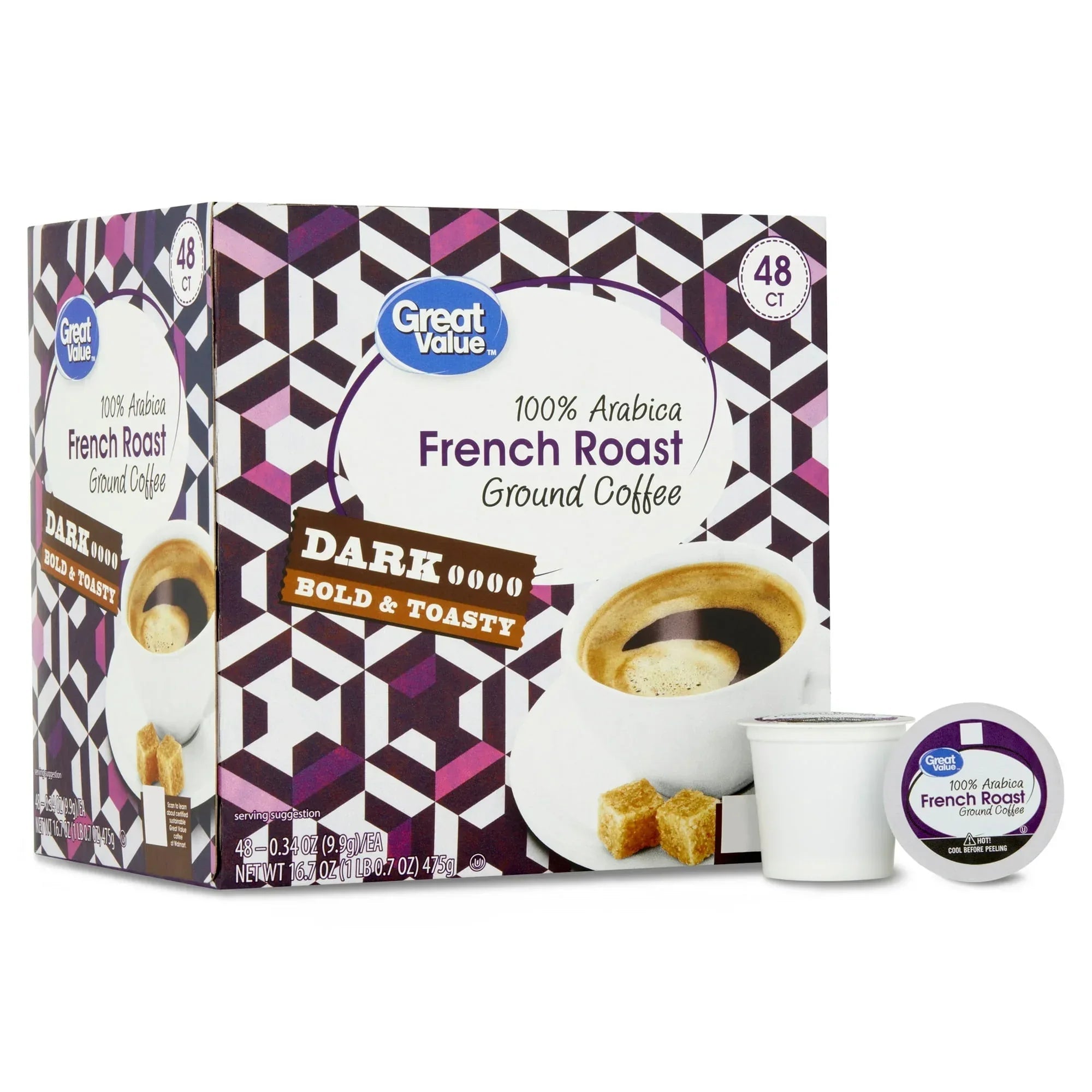 Great Value 100% Arabica Breakfast Blend Medium Roast Ground Coffee Pods, 48 Ct