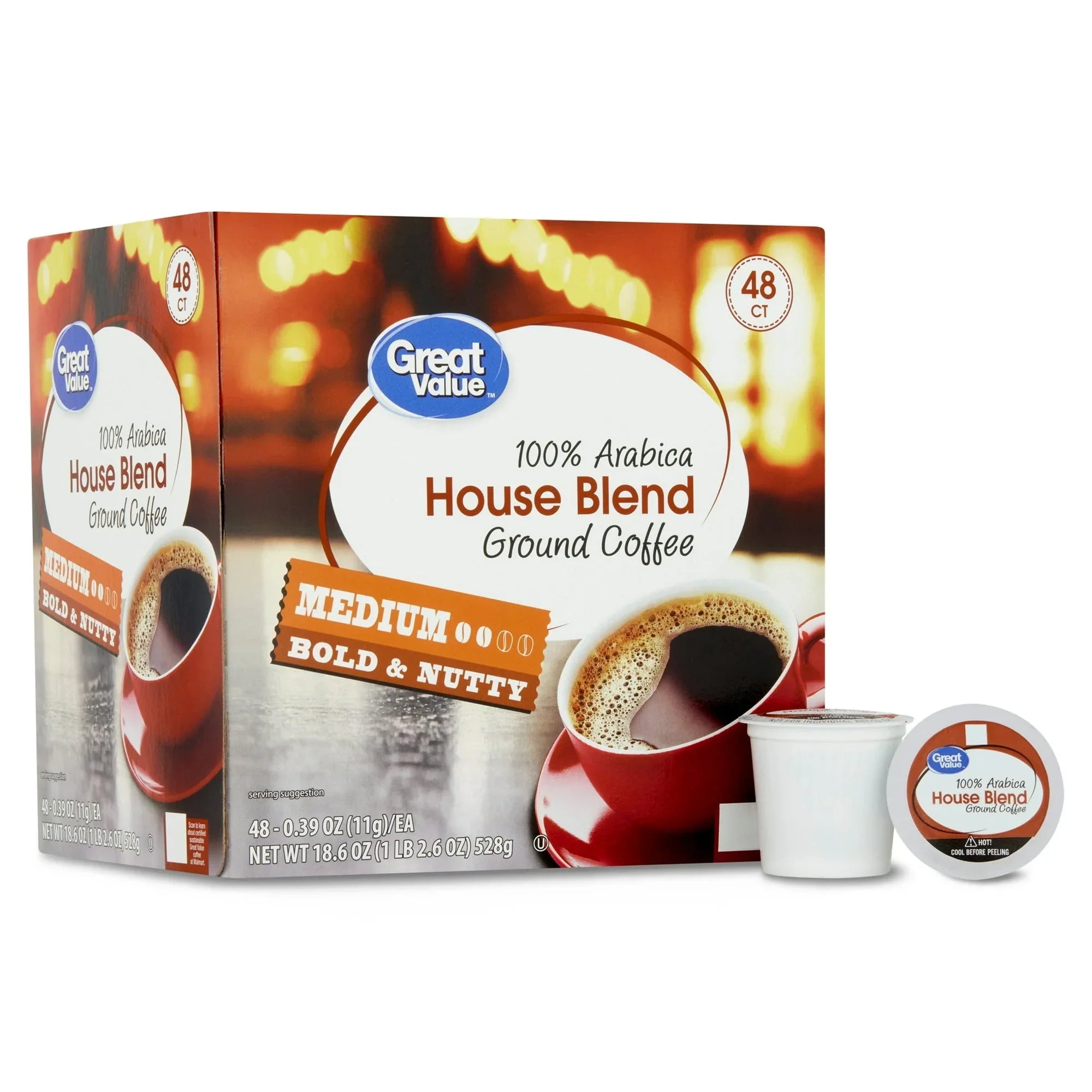 Great Value 100% Arabica Breakfast Blend Medium Roast Ground Coffee Pods, 48 Ct - USA MEGA SHOP