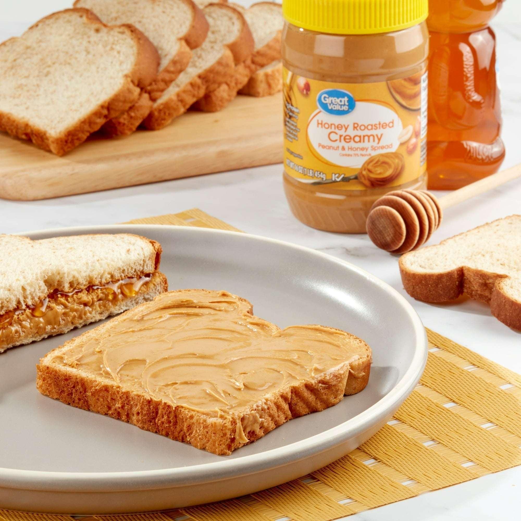 Great Value 7 Grams Protein Honey Roasted Creamy Peanut and Honey Spread, 16 oz