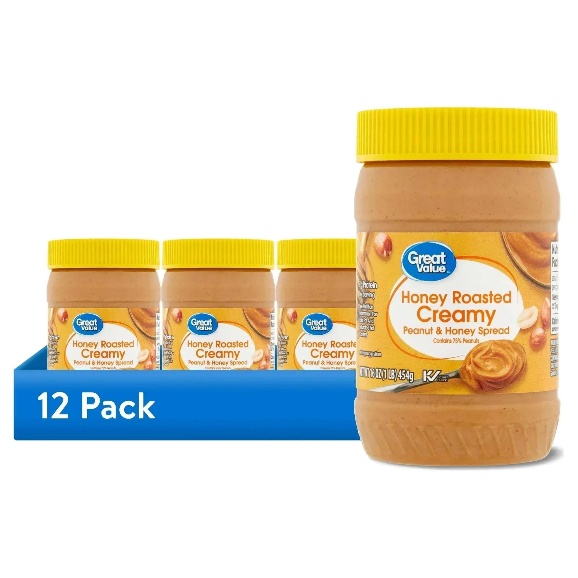 Great Value 7 Grams Protein Honey Roasted Creamy Peanut and Honey Spread, 16 oz