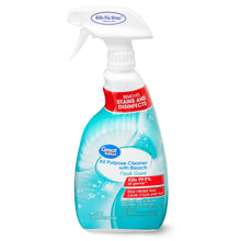 All-purpose cleaner spray bottle with bleach, fresh scent, blue liquid