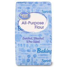 All-purpose flour bag, blue wrapper with Sprinkle accents and Great Value badge