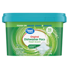 Dishwasher detergent pacs tub, Original Fresh Scent, 115-count