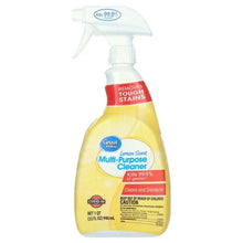 Lemon-scent multi-purpose cleaner bottle with white trigger sprayer, yellow liquid