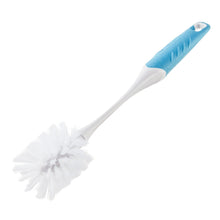 Bottle cleaning brush with blue handle and white bristles