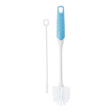 Bottle cleaning brush with blue scrub head and white straw brush