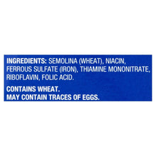 Ingredients label for semolina wheat pasta with added niacin and folic acid