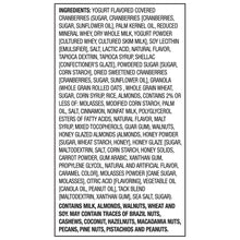 Ingredients list for yogurt-flavored trail mix, including cranberries, oats, and almonds