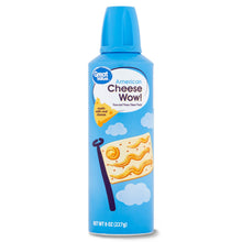 Cheese spray bottle with blue cap and American cheese label, 8 oz on front.