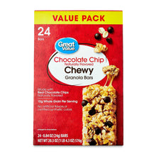 Value pack chocolate chip chewy granola bar box with 24 bars label