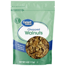 Resealable chopped walnut pouch with walnut pieces and Great Value logo