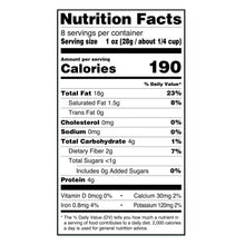 Nutrition Facts label for chopped walnuts, calories and serving size information