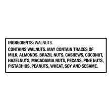 Ingredients label listing walnuts and allergen warnings for milk and other nuts