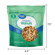 Resealable bag of chopped walnuts, net wt 8 oz (226 g) with package size markers