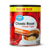 Ground coffee canister with Classic Roast and Medium rich & smooth label