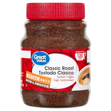 Instant coffee jar with red lid; Classic Roast medium roast instant coffee.