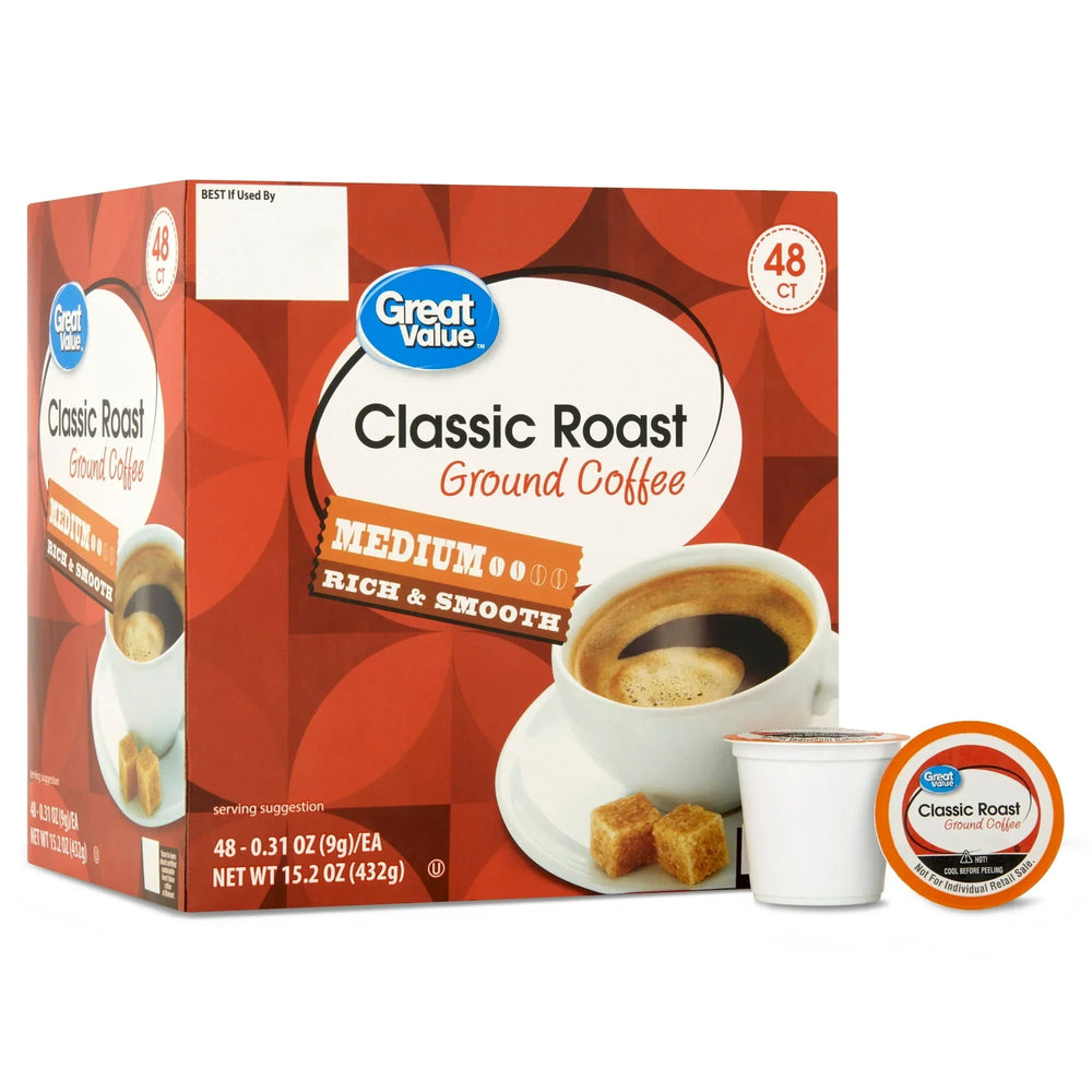 Great Value 100% Arabica Breakfast Blend Medium Roast Ground Coffee Pods, 48 Ct - USA MEGA SHOP