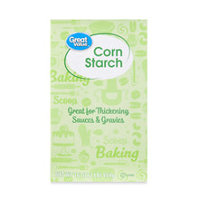 Corn starch box, Great Value brand, front label for baking thickening, 16 oz